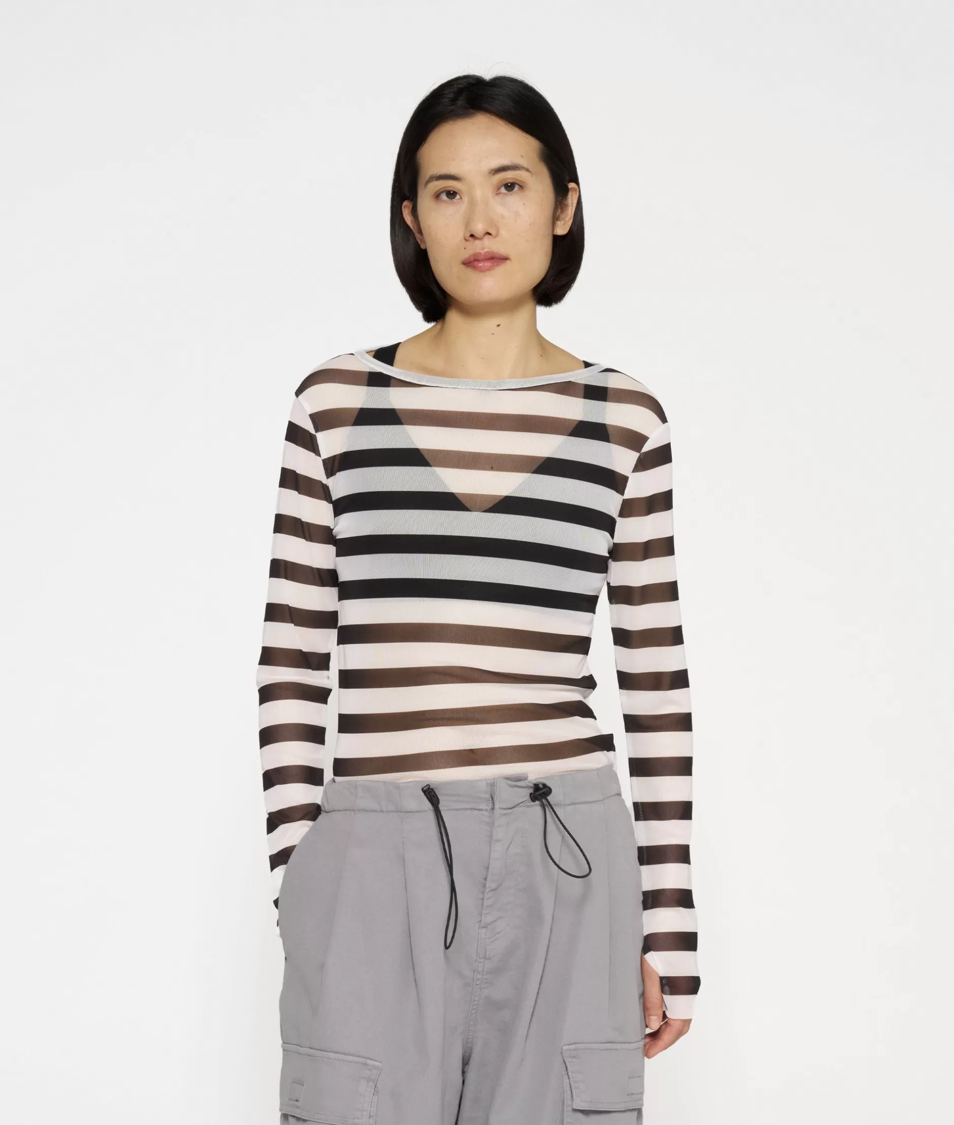 Damen 10DAYS Longsleeves>Mesh Tee Stripe