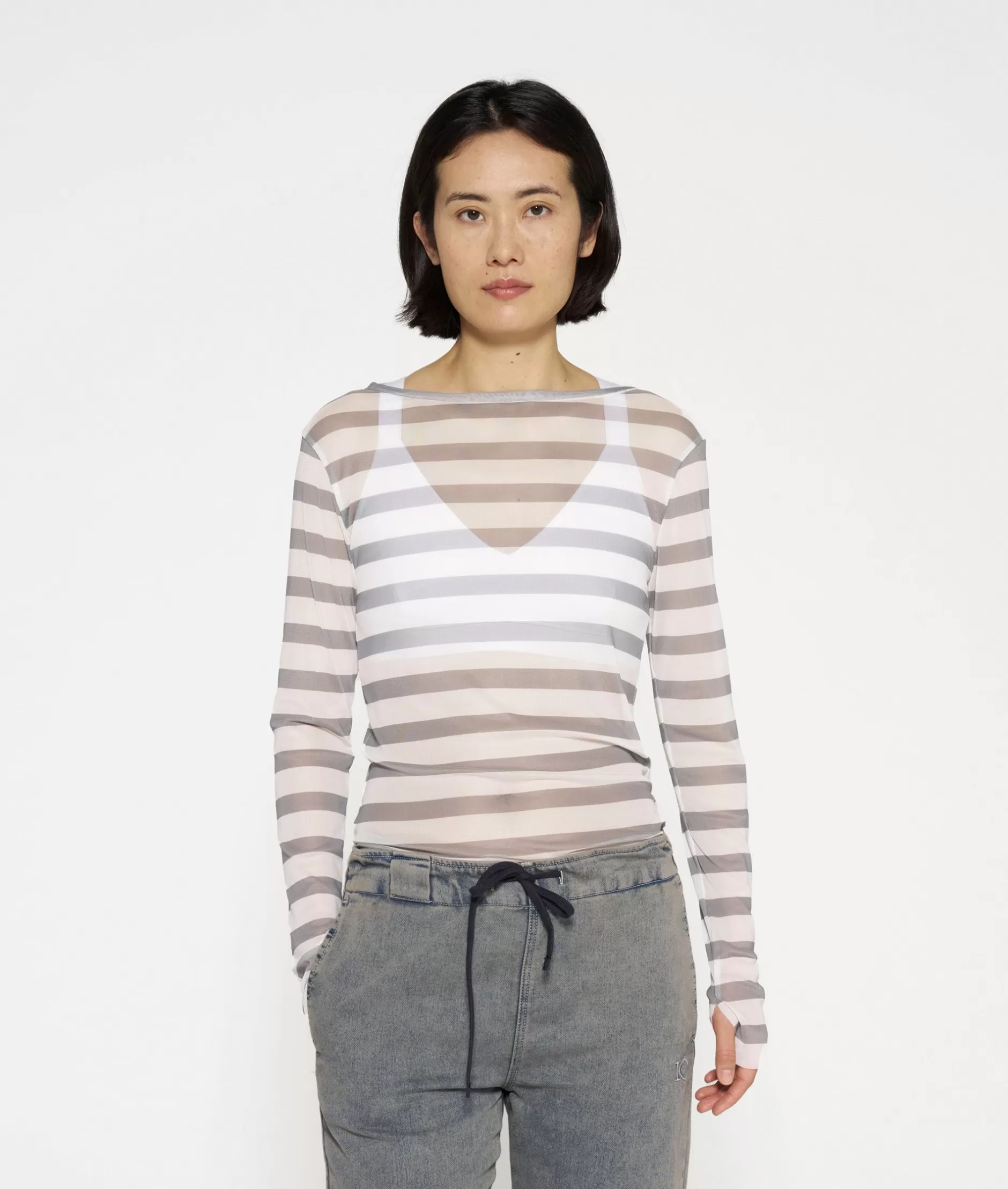 Damen 10DAYS Longsleeves>Mesh Tee Stripe