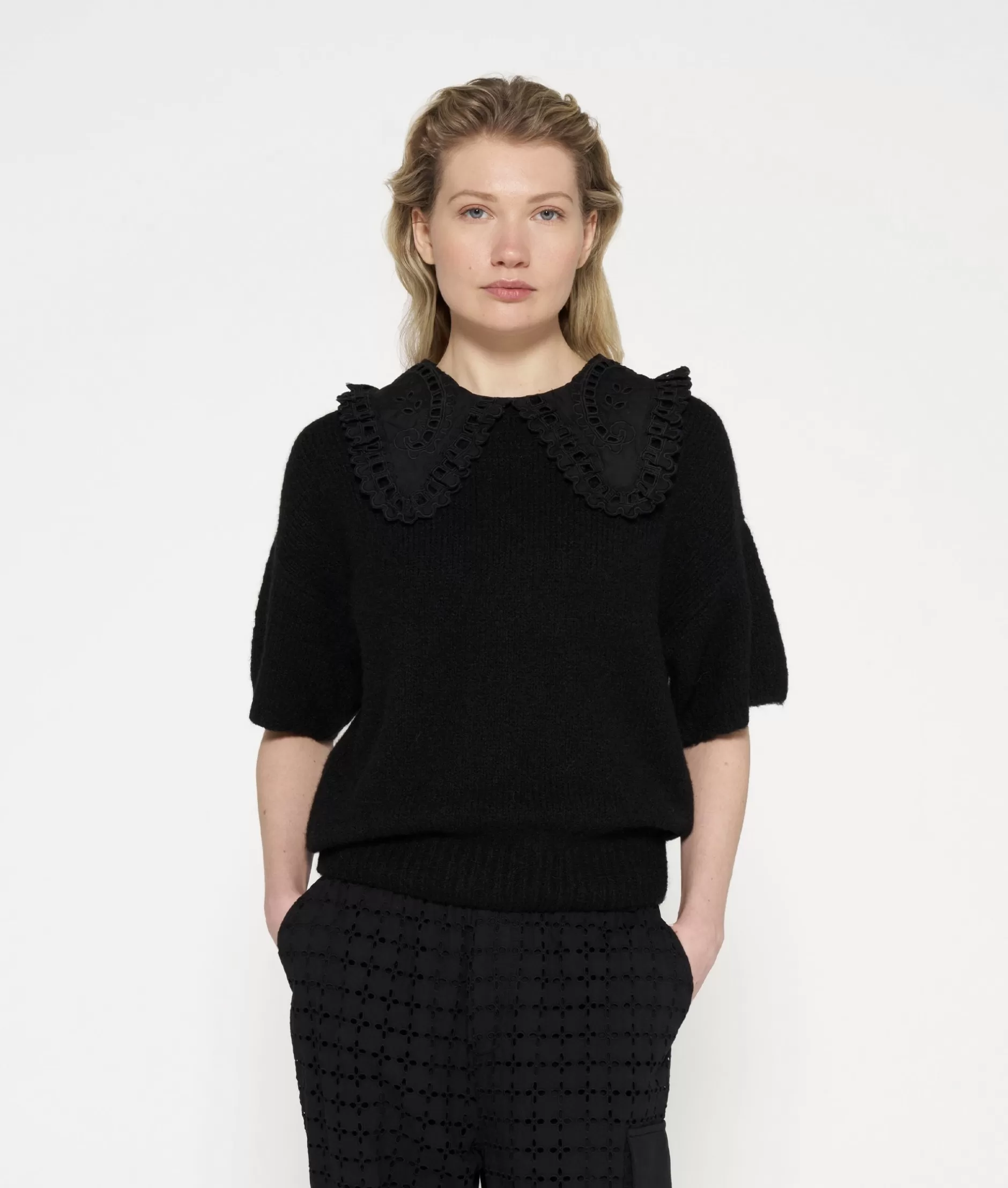 Damen 10DAYS Pullover>Short Sleeve Ruffle Knit Sweater